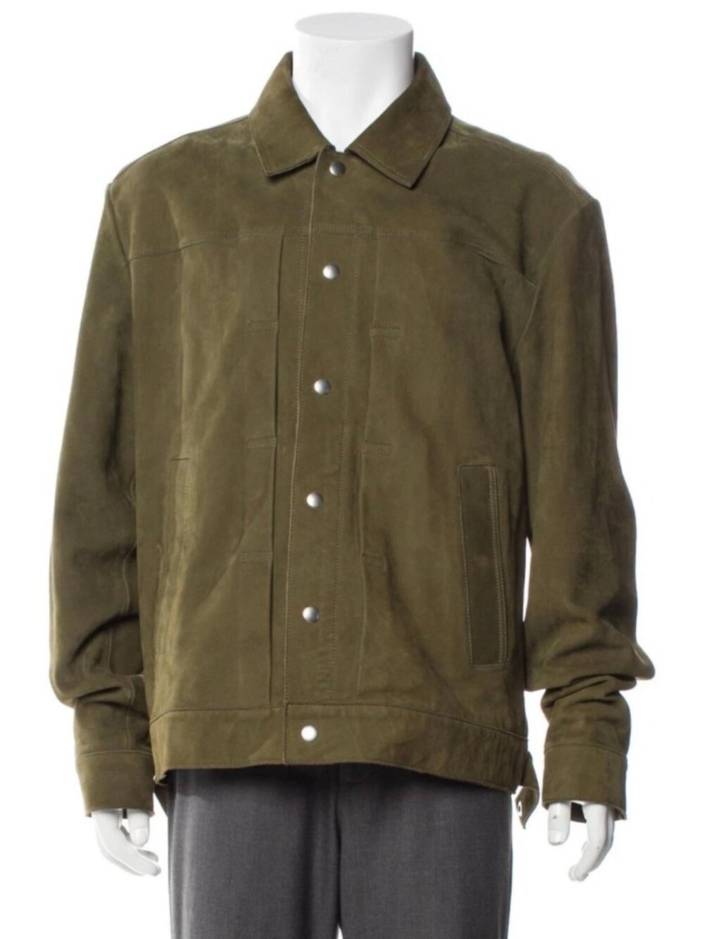 Mr P Trucker Jacket Suede Olive Green XL
